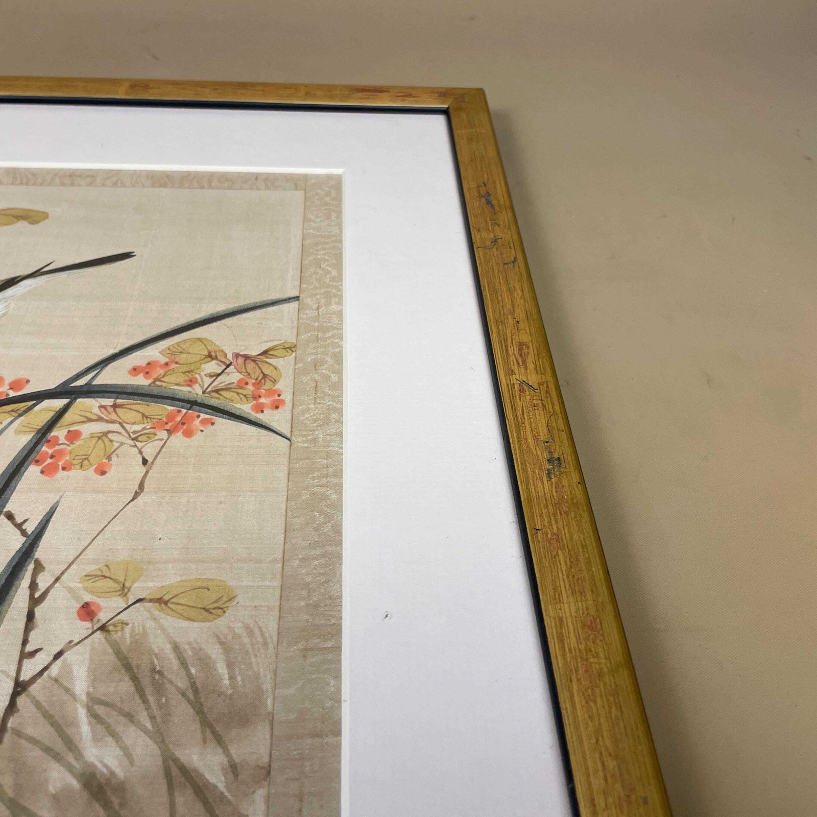 photo furniture Asian Bird Floral Framed Art Picture Hand Painted Vintage Gold Frame Wall Hanging Japanese Style