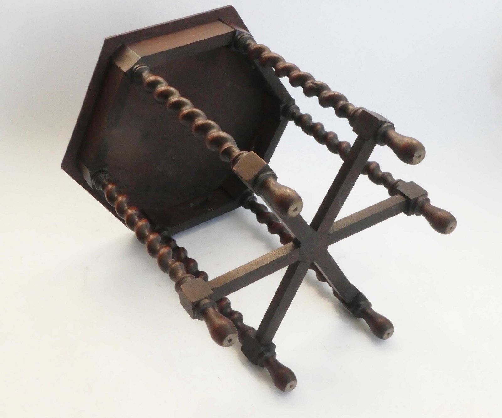 Hexagonal Antique Barley Twist Table, Wooden Plant Stand With Barley Twist, Farmhouse Decor photo 407.0