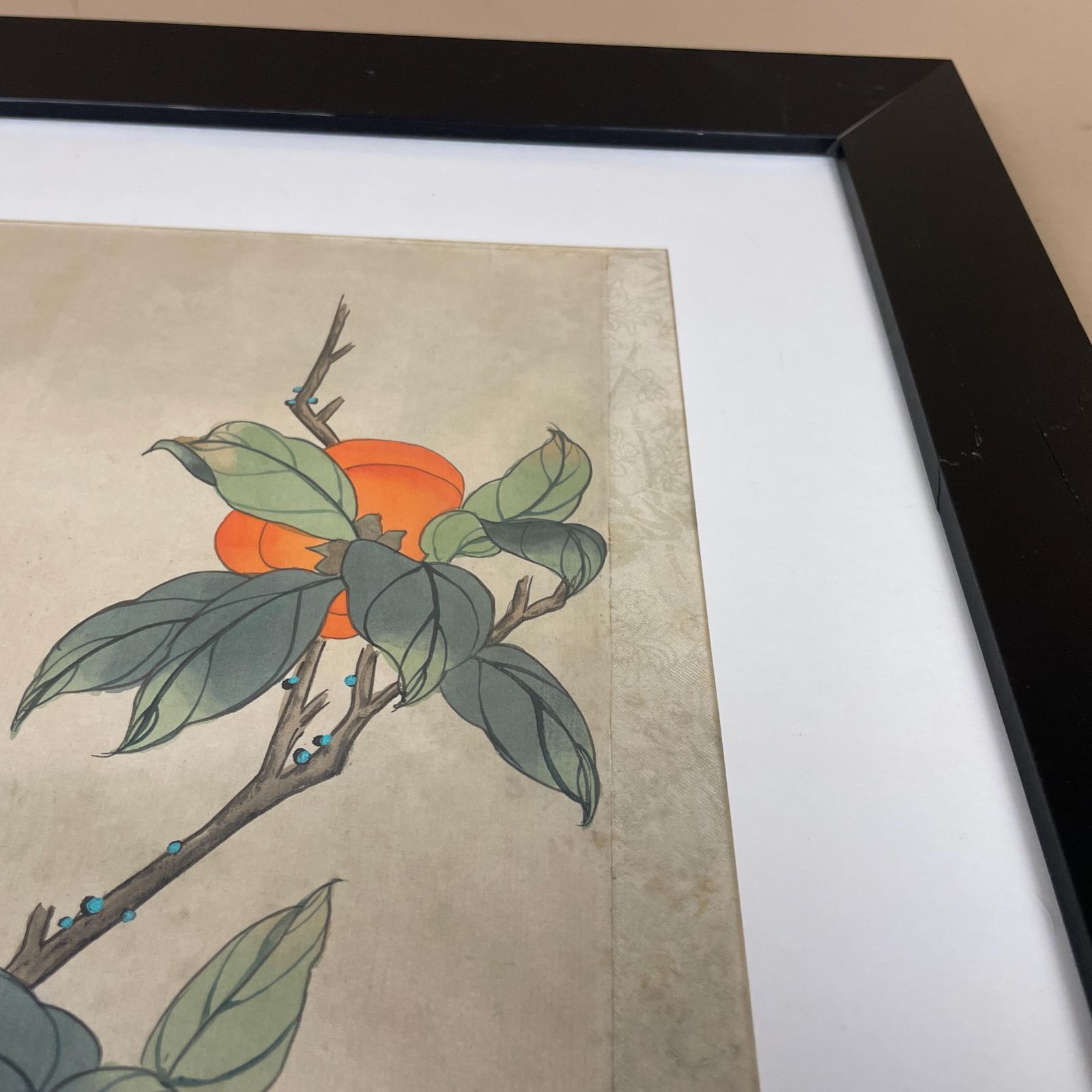 Silk Oriental Bird Picture Peach Blossom Wall Art Black Frame Vintage Asian Style Framed photo vinterior
