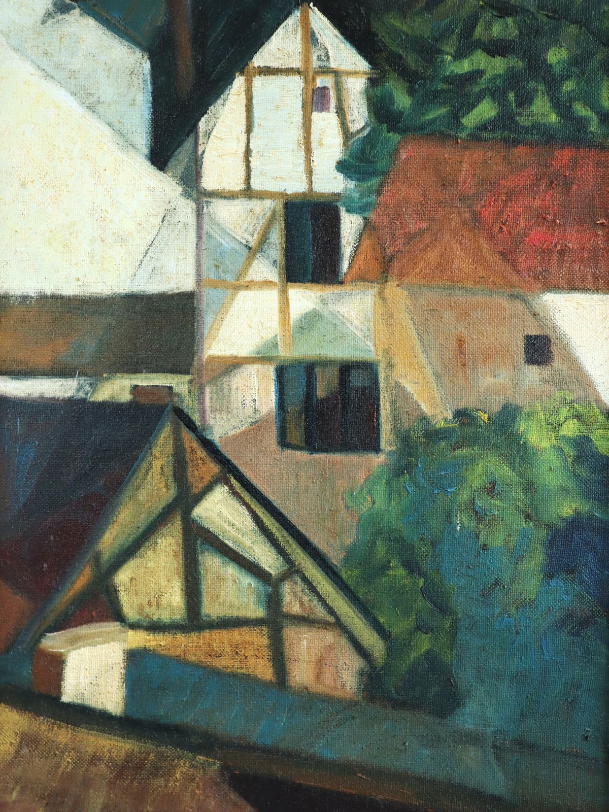 photo furniture Kubistisch landschapsschilderij in olieverf, jaren 1970