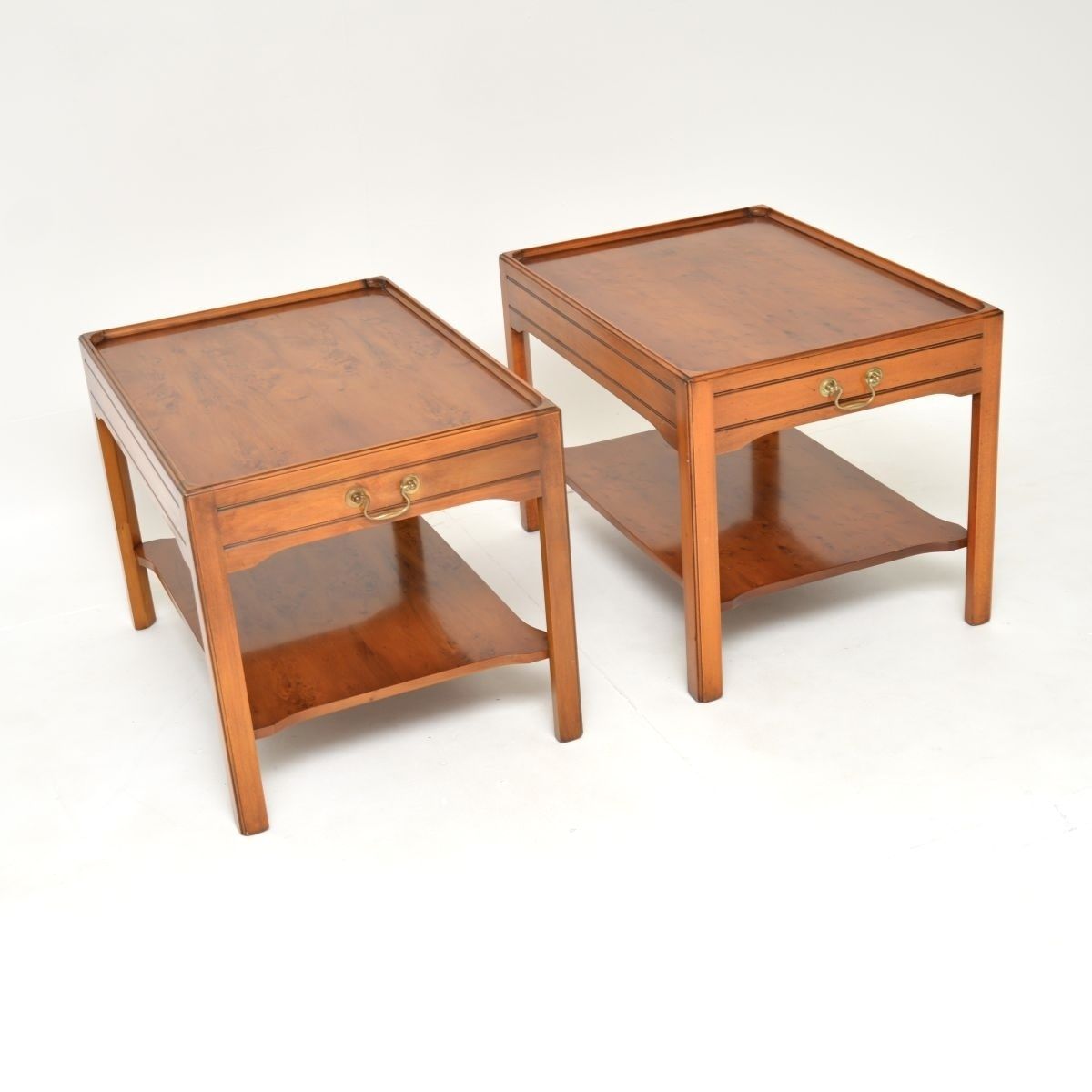 Furniture Pair Of Antique Georgian Style Yew Wood Side Tables photo