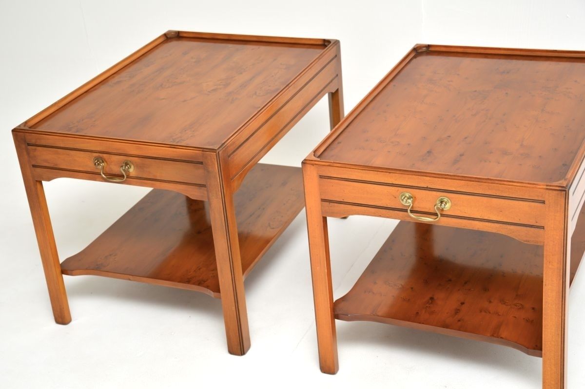 813.0 Pair Of Antique Georgian Style Yew Wood Side Tables photo
