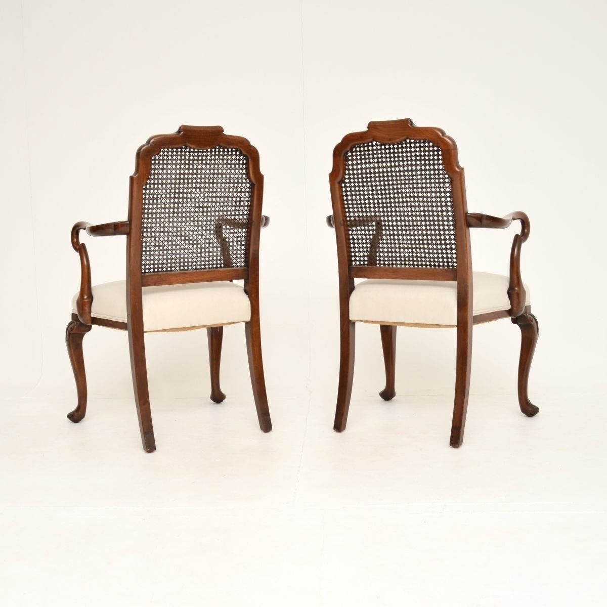 Furniture Pair Of Antique Edwardian Lacquered Walnut And Cane Armchairs photo