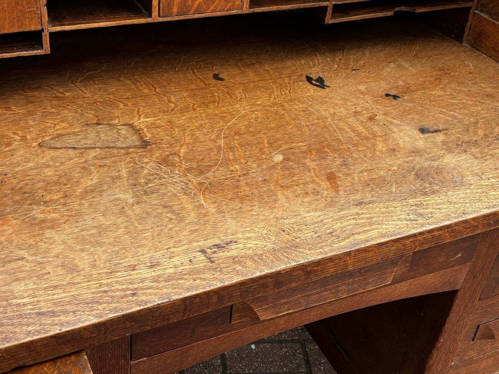 Edwardian Oak Roll Top Desk. With Fitted Interior. photo vinterior