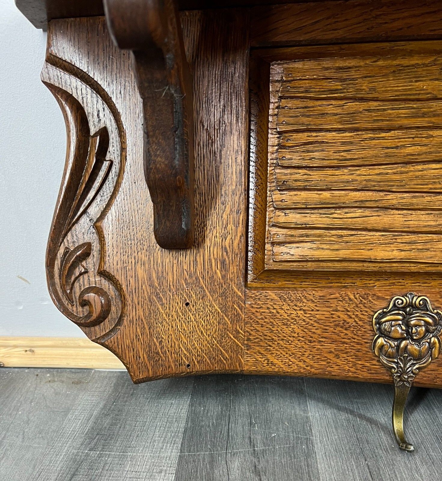 Coat Rack Antique French Carved Oak Wall Mounted 4 Hook Rack Hanger Lot 3108 photo buy
