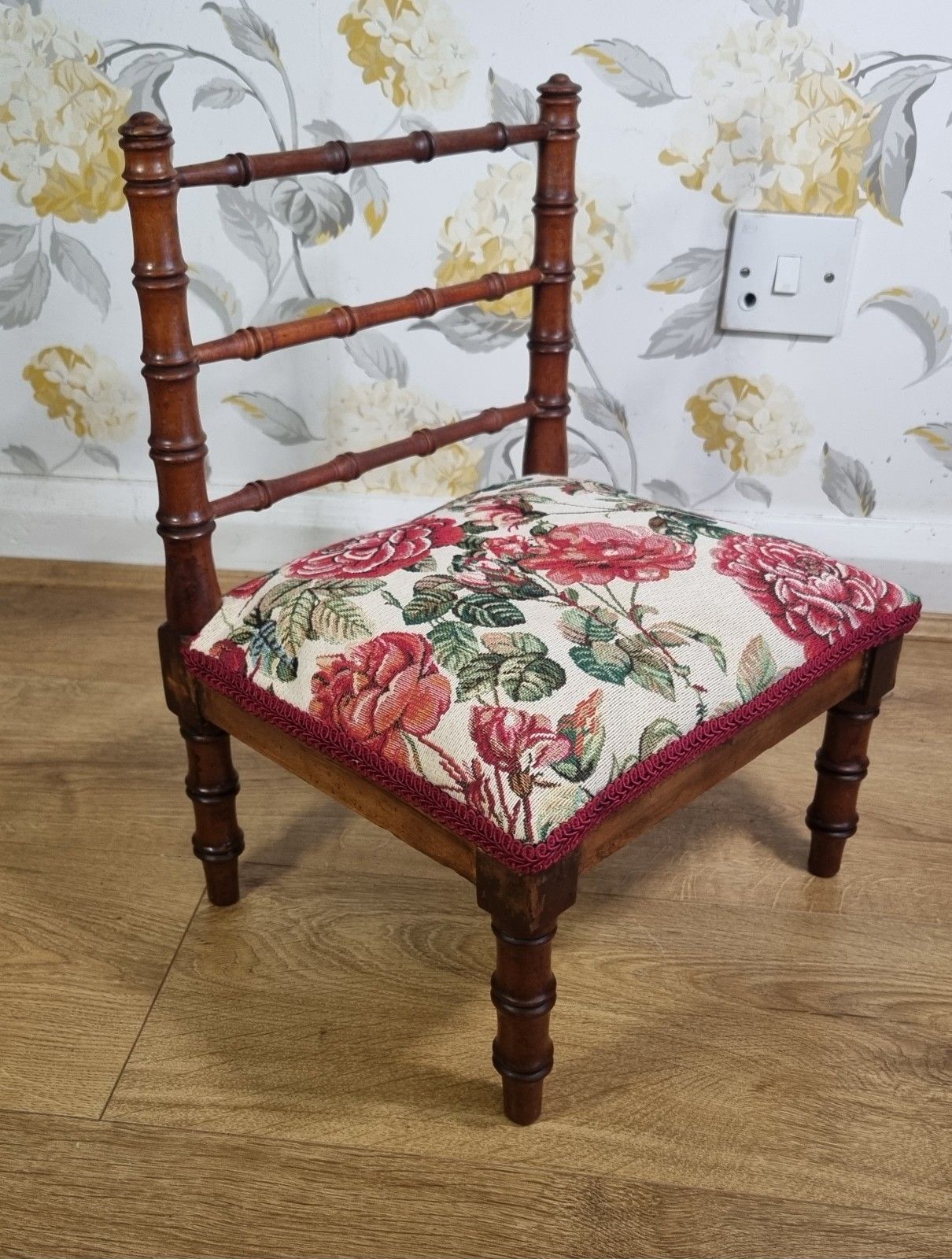 Small Antique French Faux Bamboo Wooden Chair Display Teddy Dolls Low Child Size photo vinterior