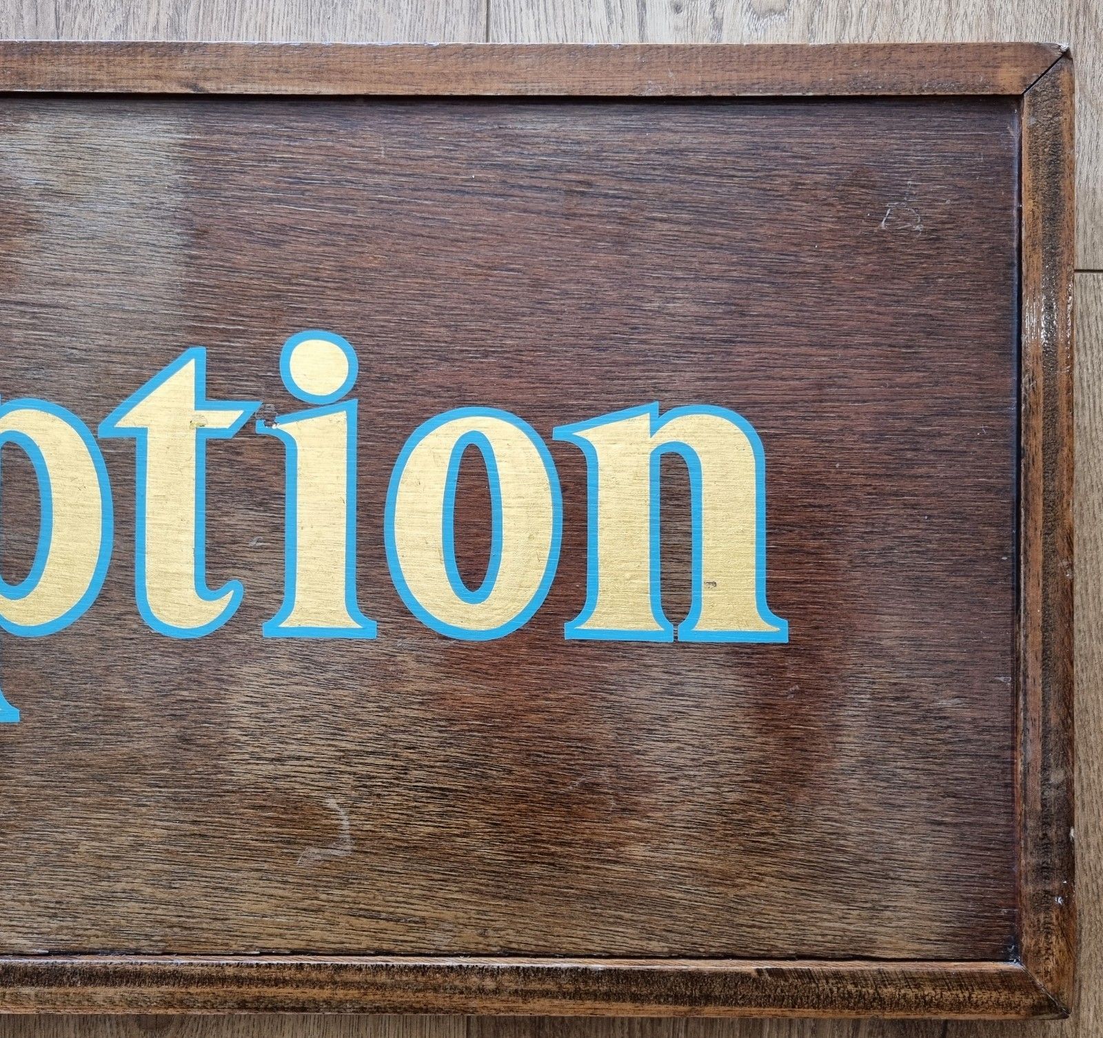 Vintage Oak Reception Sign Hand Painted / Stenciled Gold Blue 66cm X 29cm photo Home Decor
