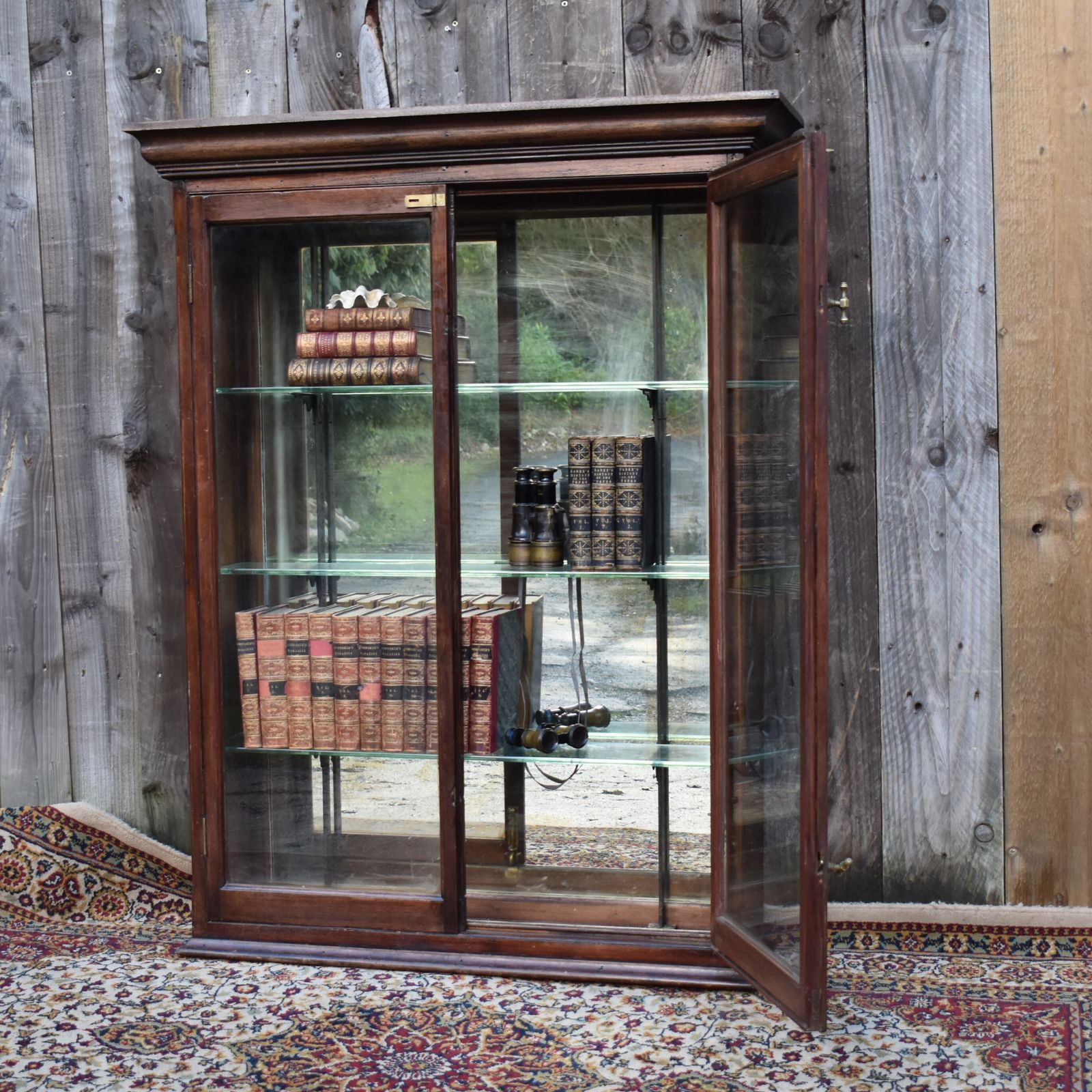 Antique Mahogany Museum Shop Glazed Display Kitchen Pantry Mirrored Cabinet photo 895.0