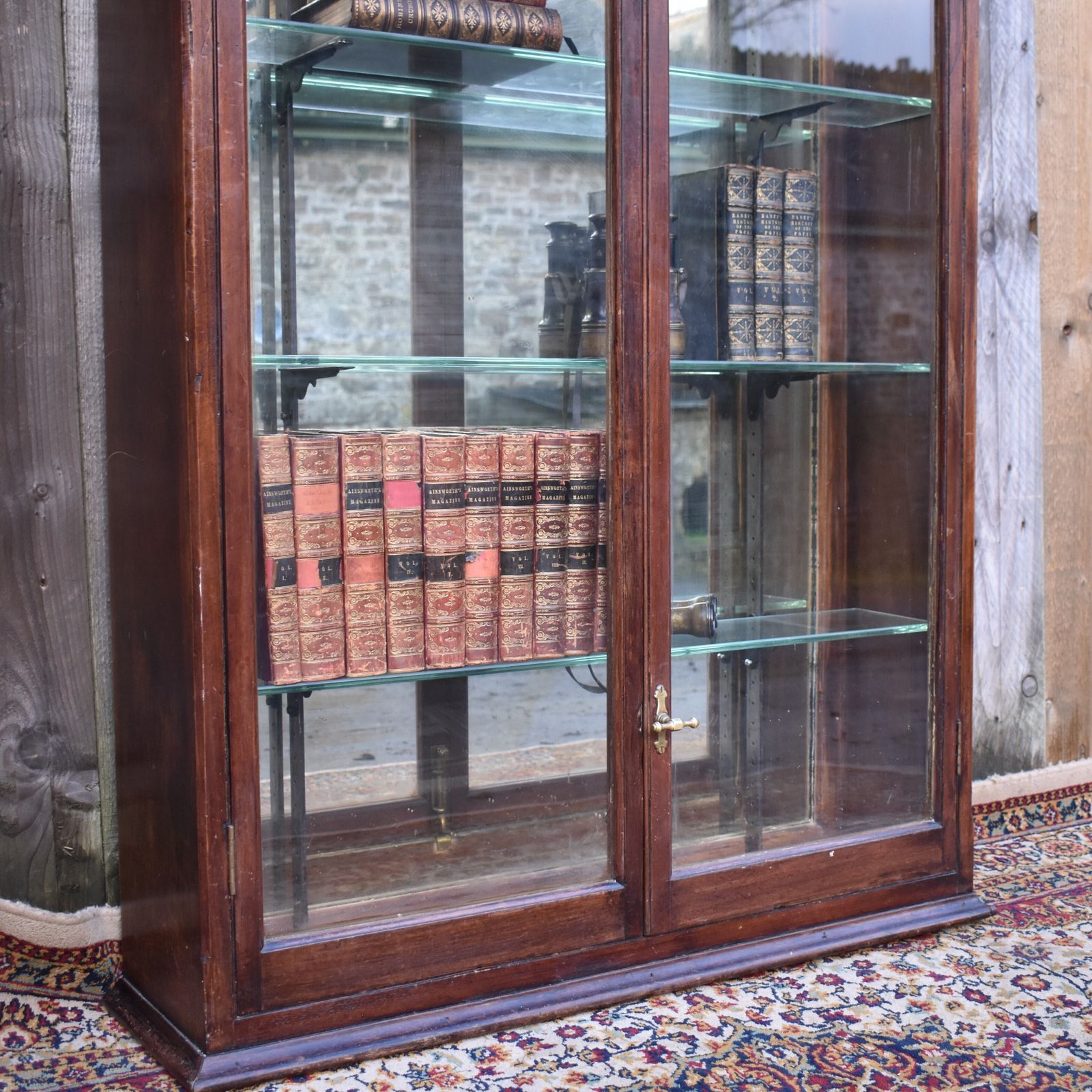 photo furniture Antique Mahogany Museum Shop Glazed Display Kitchen Pantry Mirrored Cabinet