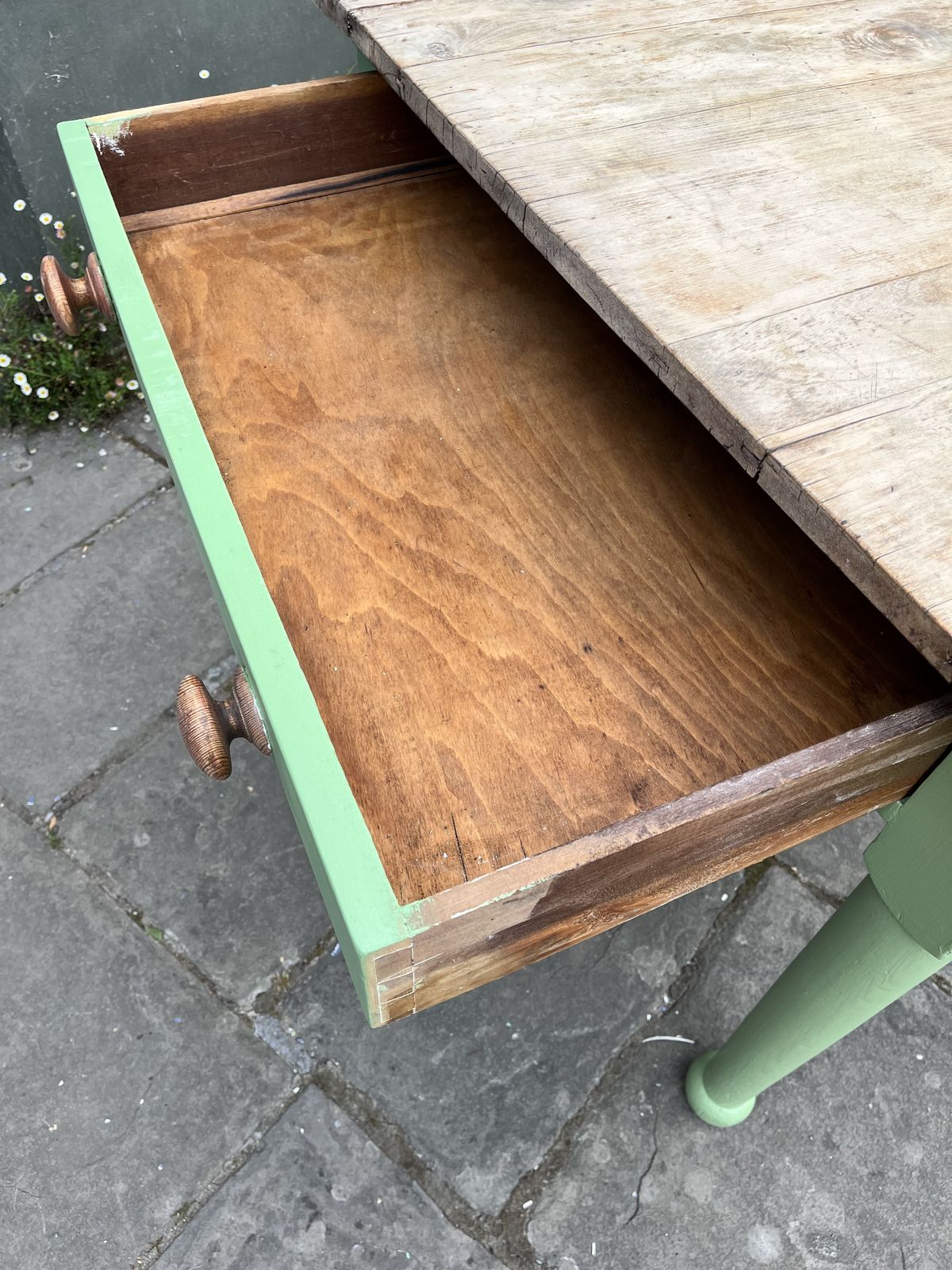 Furniture Victorian Pine Farmhouse Table Painted Green photo