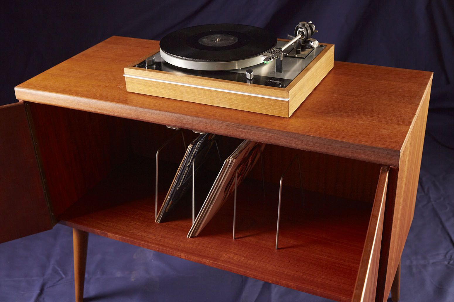 Mid Century 1970s Portwood Burmese Teak Vinyl Record Cabinet – Custom Height Options photo Furniture