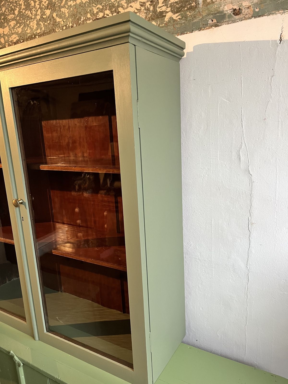 Victorian Green Painted Wall Cabinet With Glass Doors photo Furniture