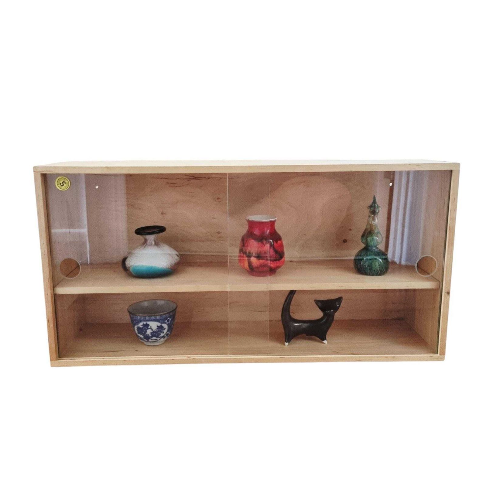 Vintage Ikea Blonde Wood Small Mcm Wall Cabinet With Sliding Glass Doors photo 100.0