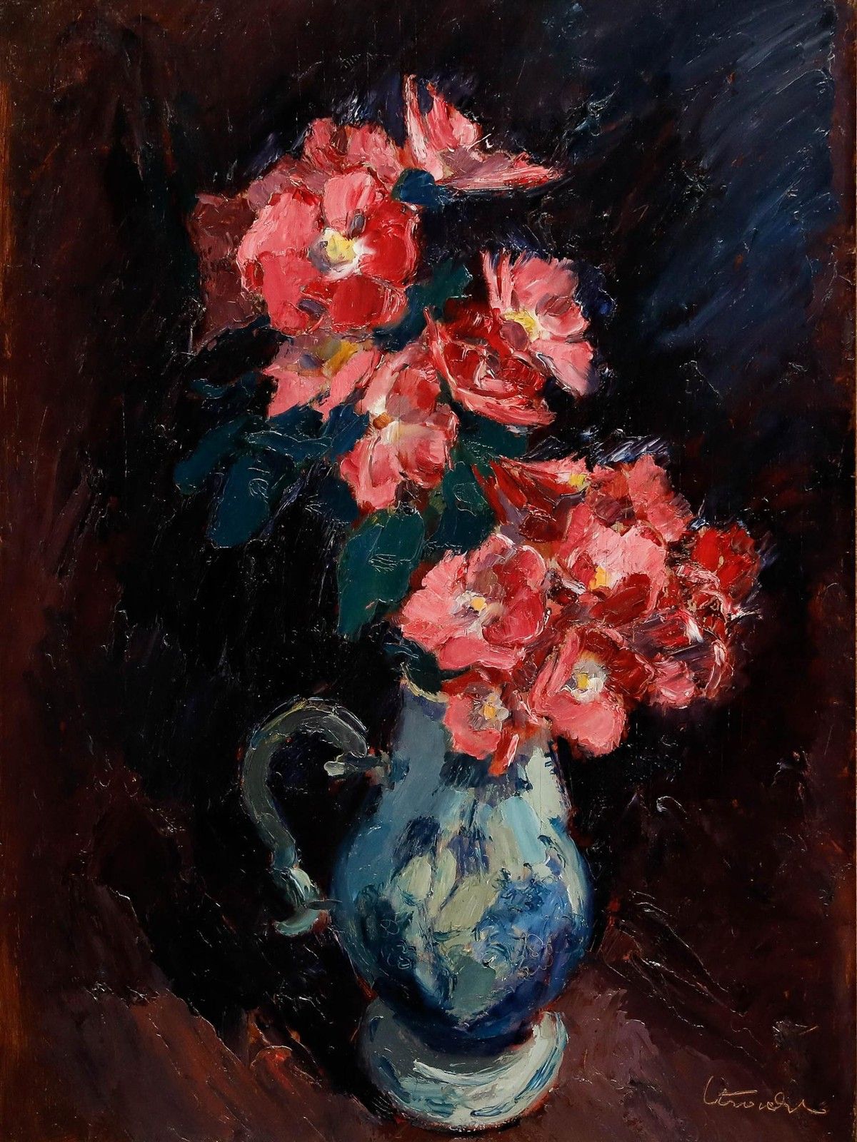 Framed 20th Century Oil Pink Flowers In A Jug photo furniture