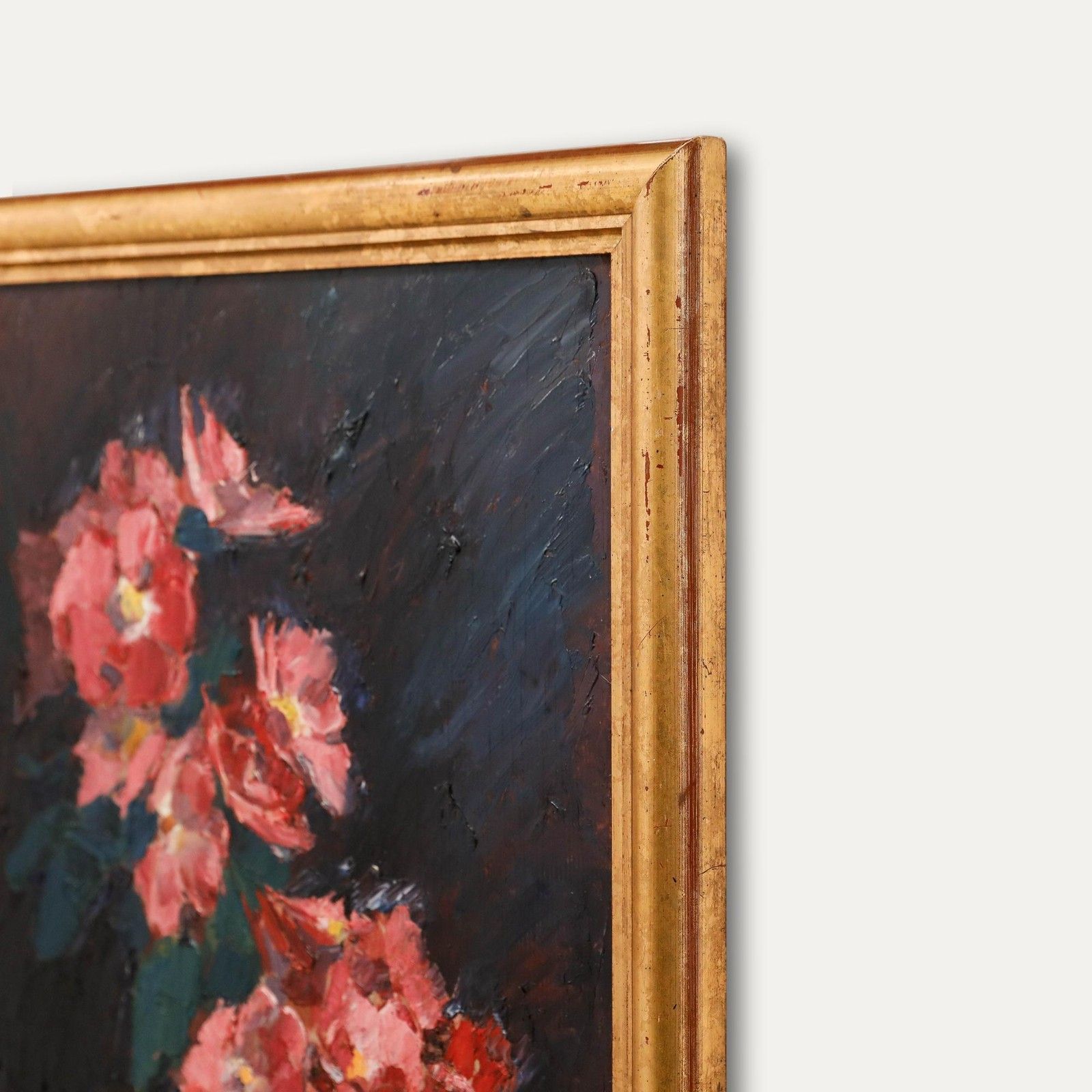Framed 20th Century Oil Pink Flowers In A Jug photo buy