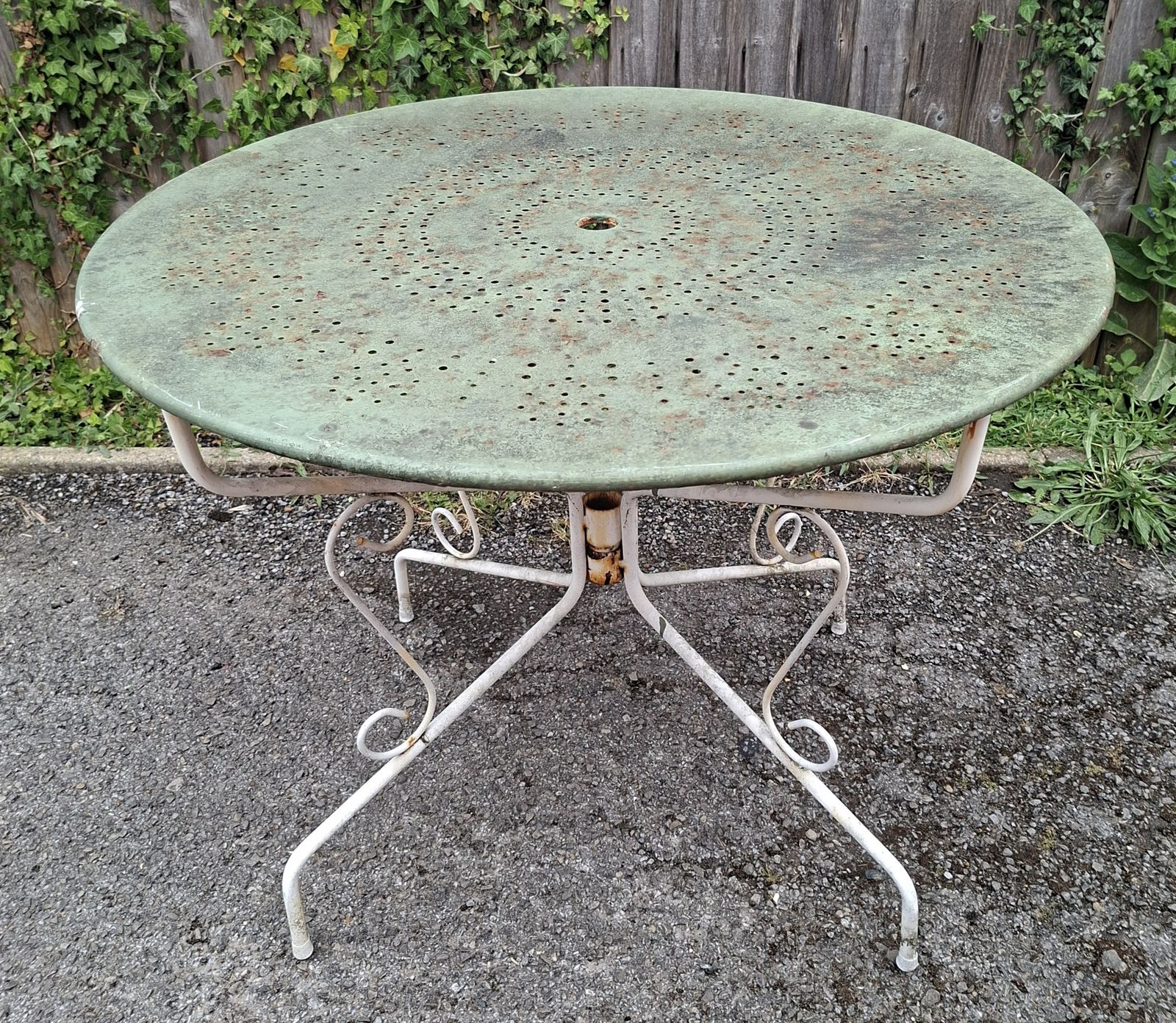 Vintage Mid Century French Metal Collapsible Garden Table And 4 Chairs Set photo for sale