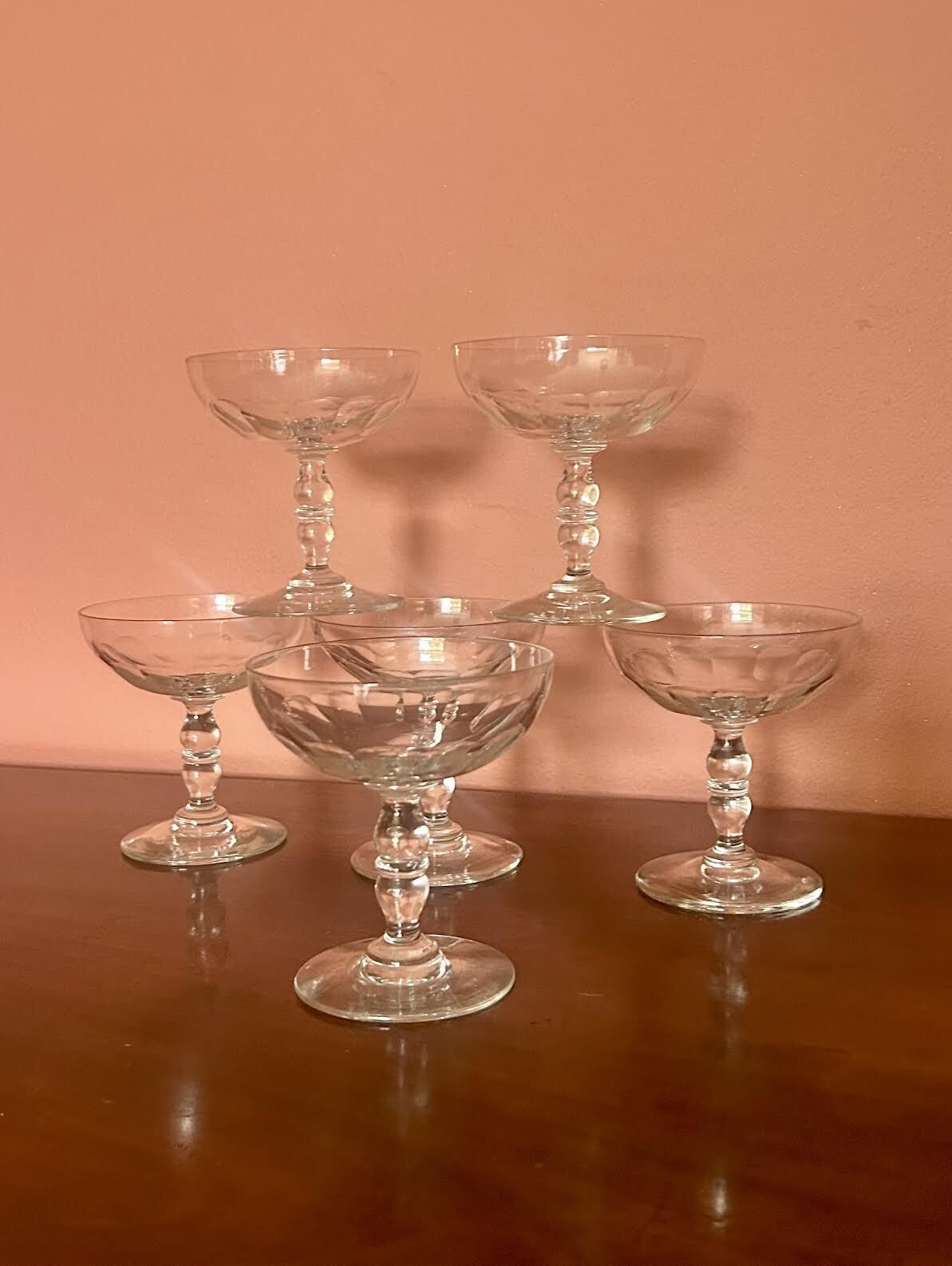 Set Of 6 Vintage Crystal Champagne / Coupes Glasses photo Home Decor
