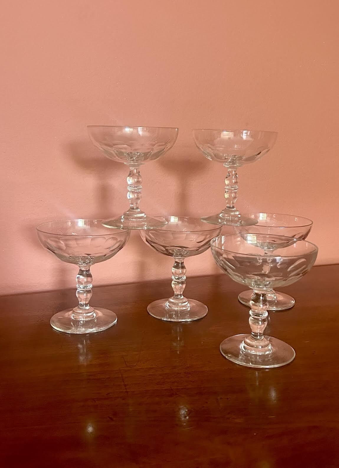 Set Of 6 Vintage Crystal Champagne / Coupes Glasses photo 225.0
