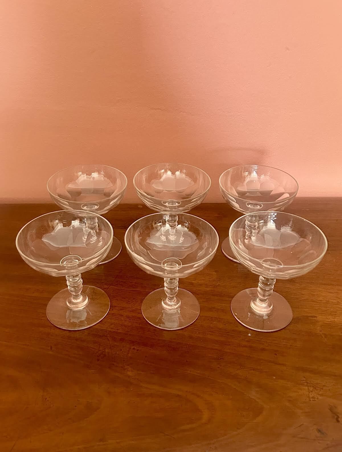 Set Of 6 Vintage Crystal Champagne / Coupes Glasses photo vinterior