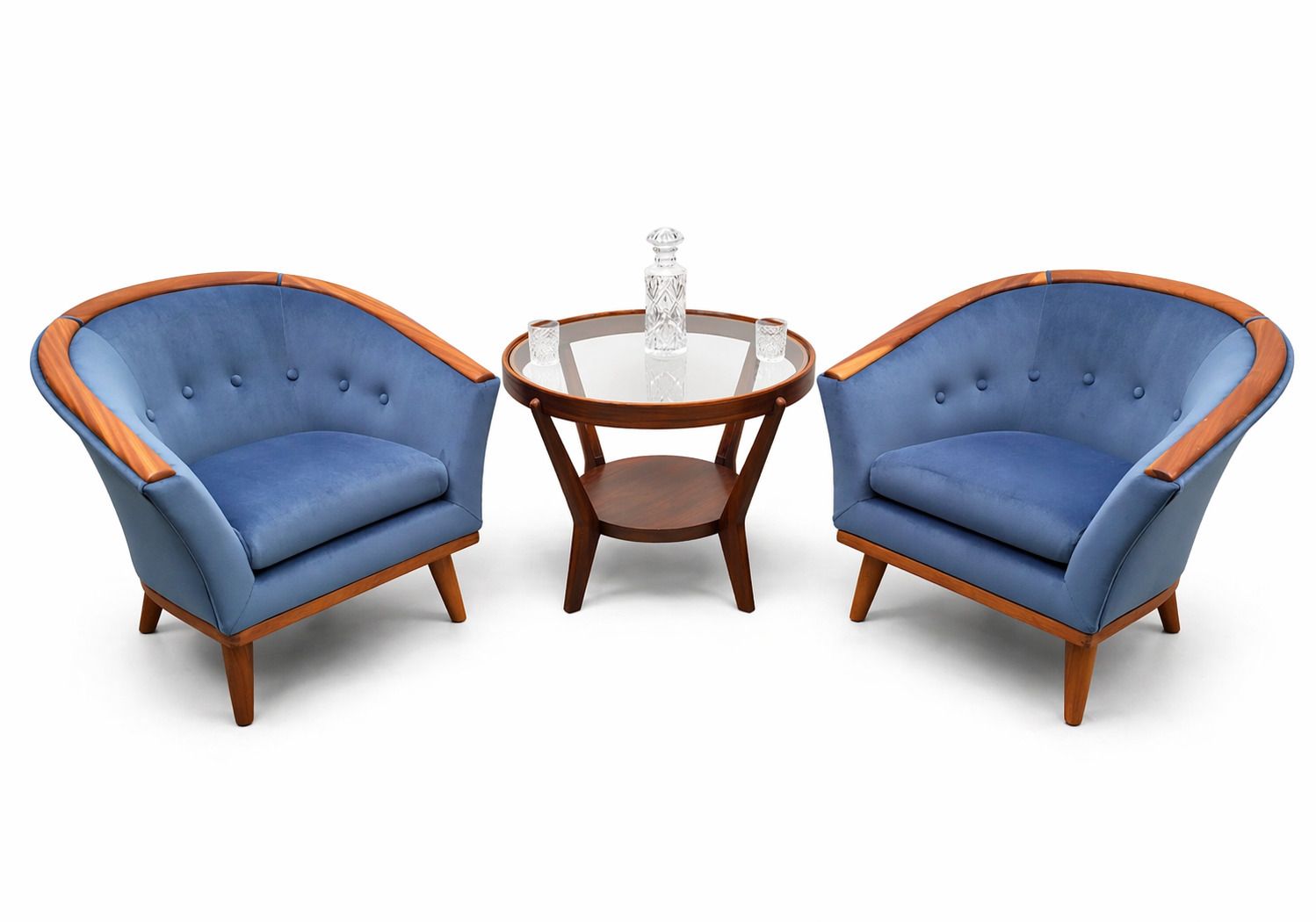 Mid Century Danish Teak Lounge Chair, 1950s – Blue Velvet photo furniture