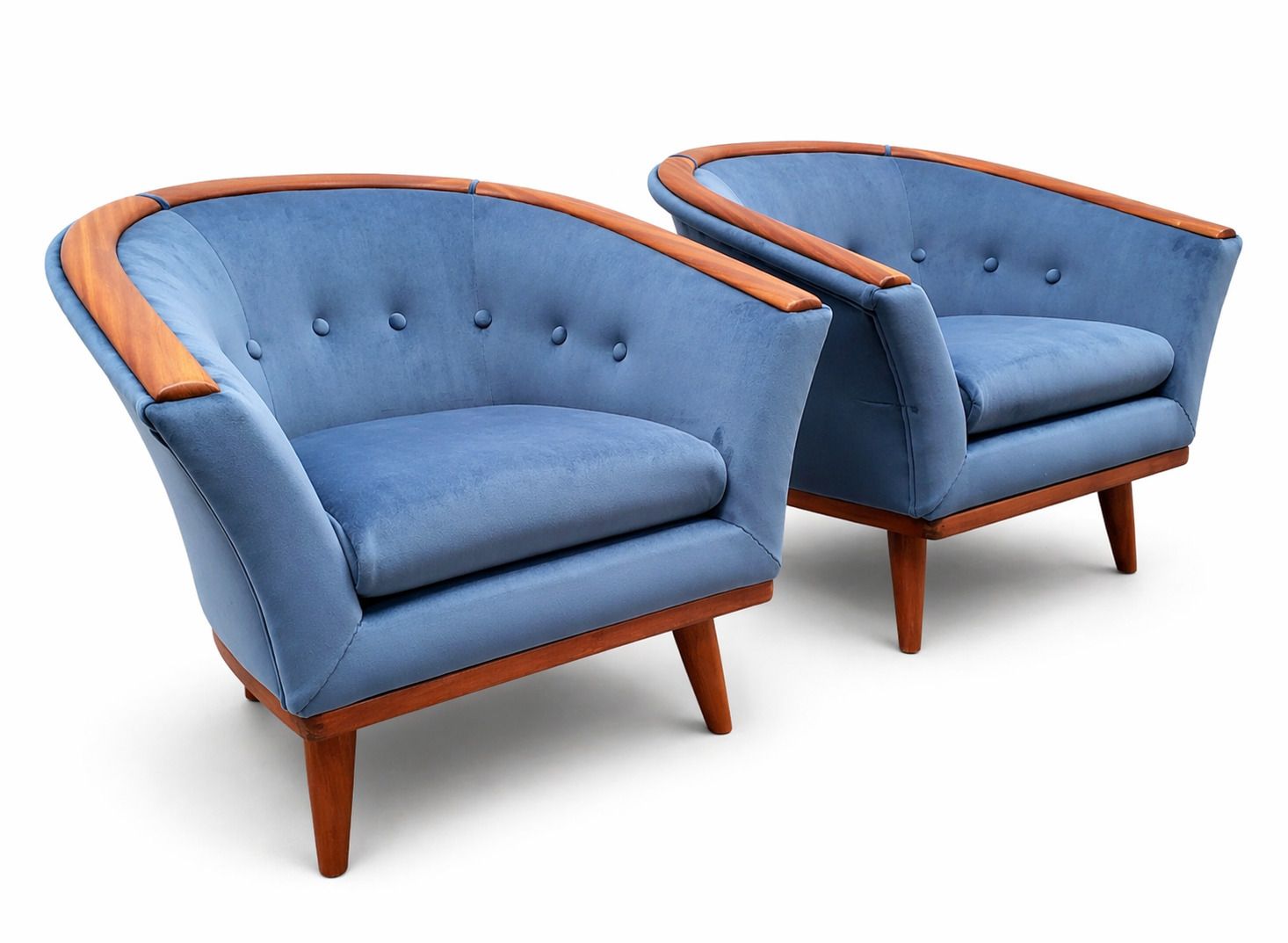 Mid Century Danish Teak Lounge Chair, 1950s – Blue Velvet photo vinterior