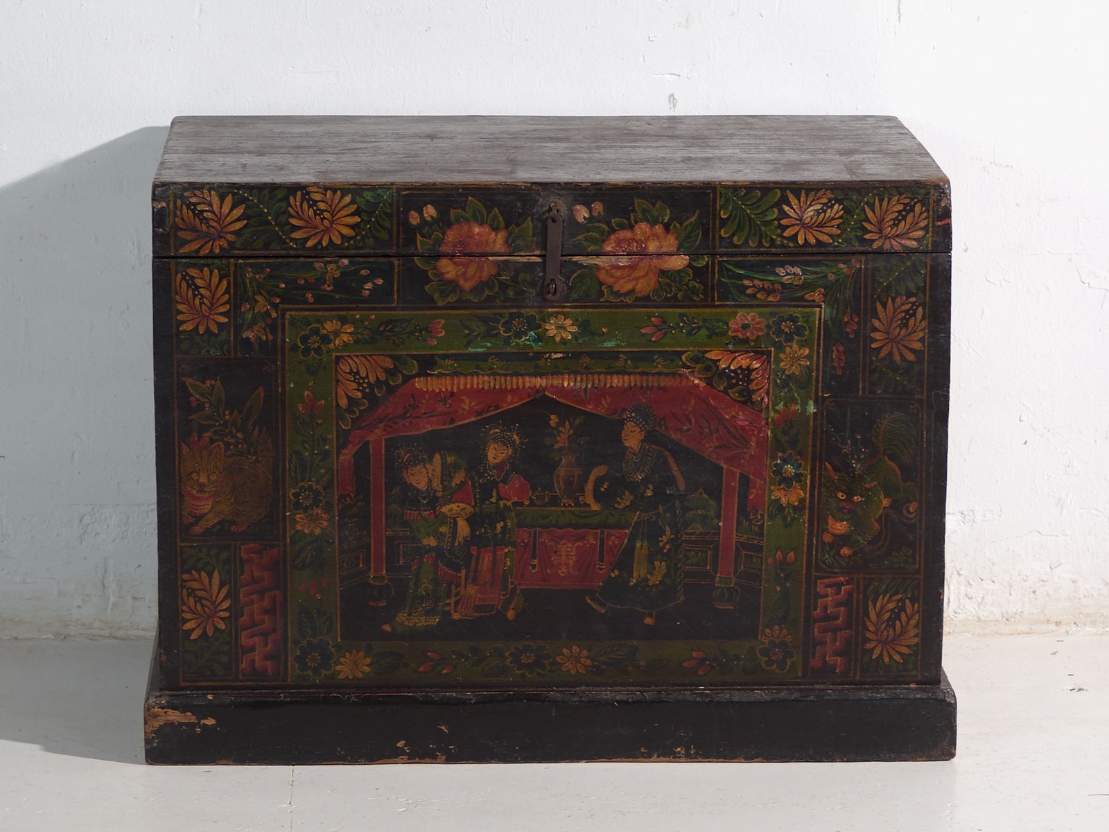 Antique Painted Trunk In Pine Wood – China, Circa 1900 photo for sale
