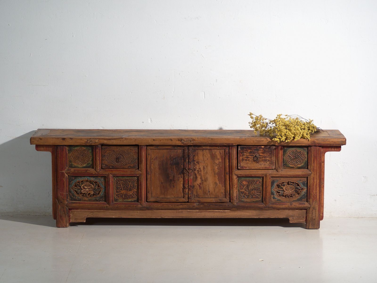 Furniture Antique Low Carved Sideboard In Elm Wood – China, Circa 1930 photo