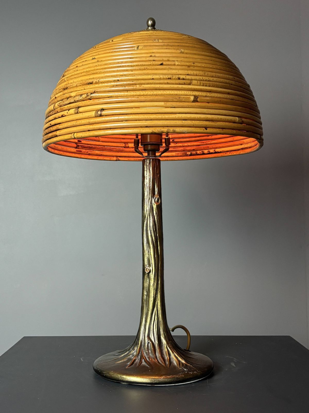 Mid Century Pencil Reed Rattan Bamboo And Brass Table Lamp, 1970s photo Lighting