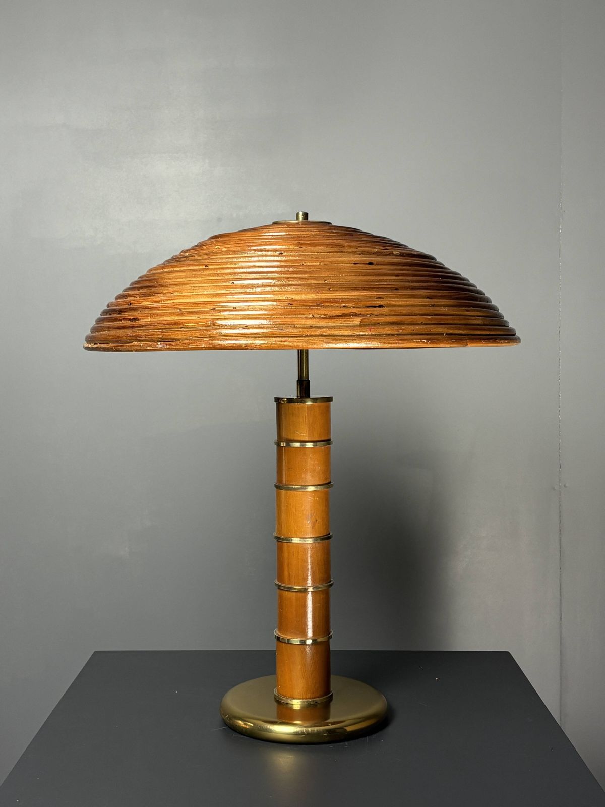 Midcentury Pencil Reed Rattan Bamboo And Brass Table Lamp, 1960s photo furniture