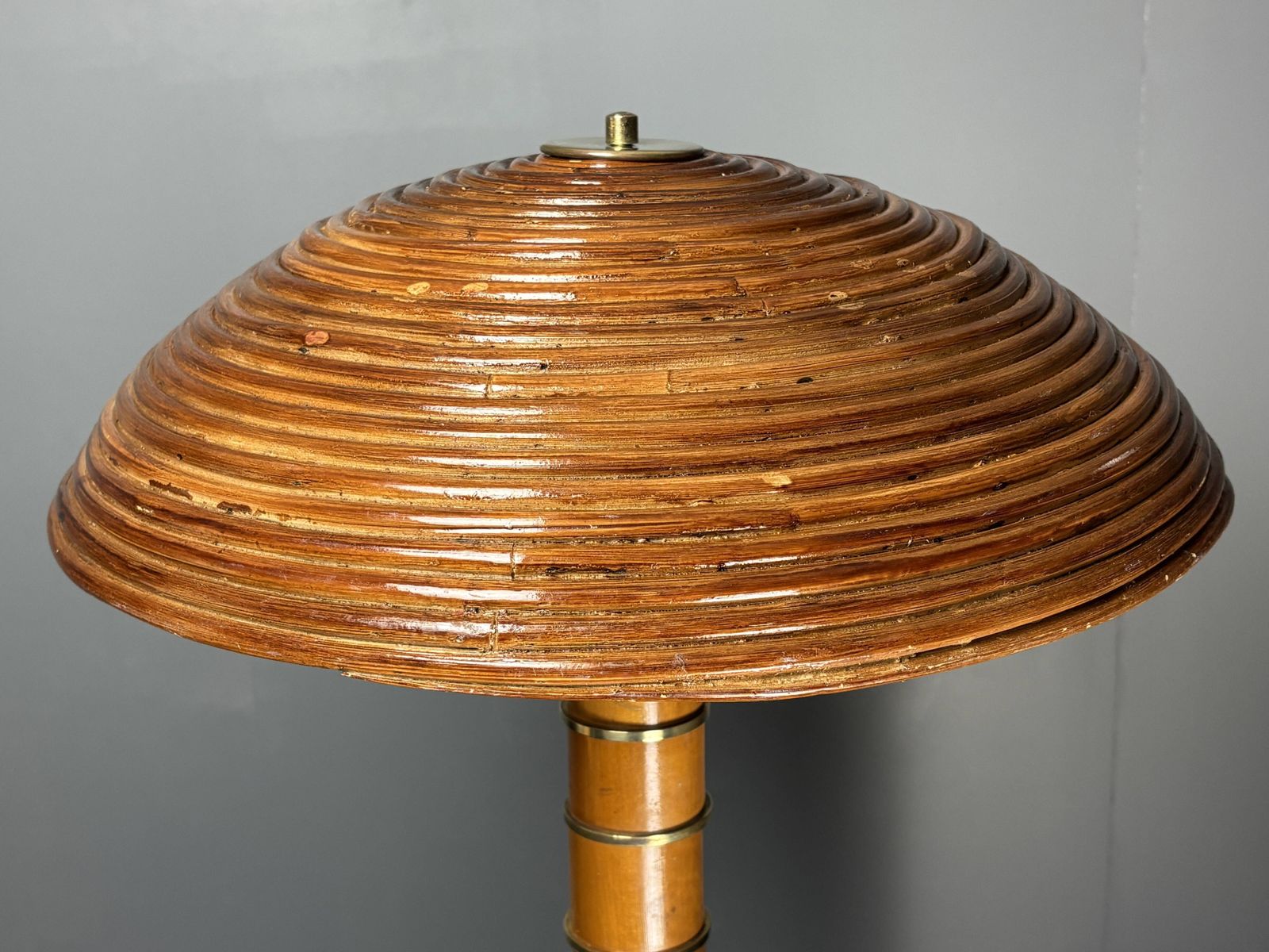 Midcentury Pencil Reed Rattan Bamboo And Brass Table Lamp, 1960s photo vinterior