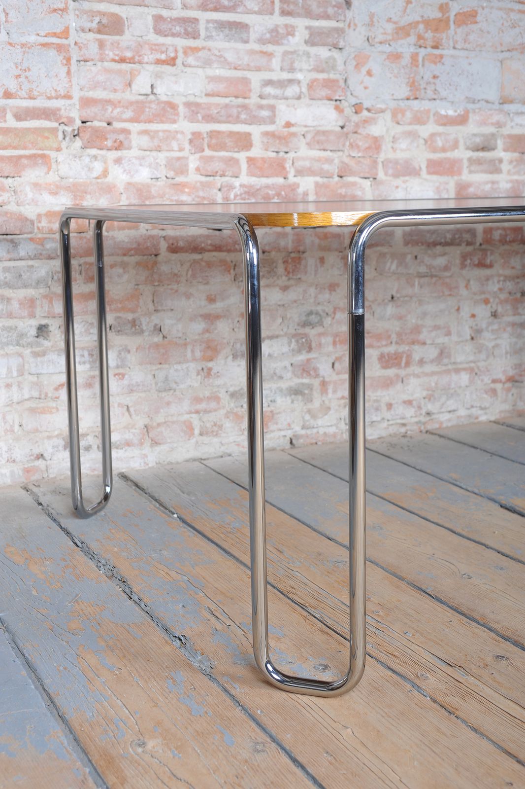 Restored Bauhaus Dining Table, By R. Slezák, Chrome, Polished Oak, Czech, 1930s photo Furniture