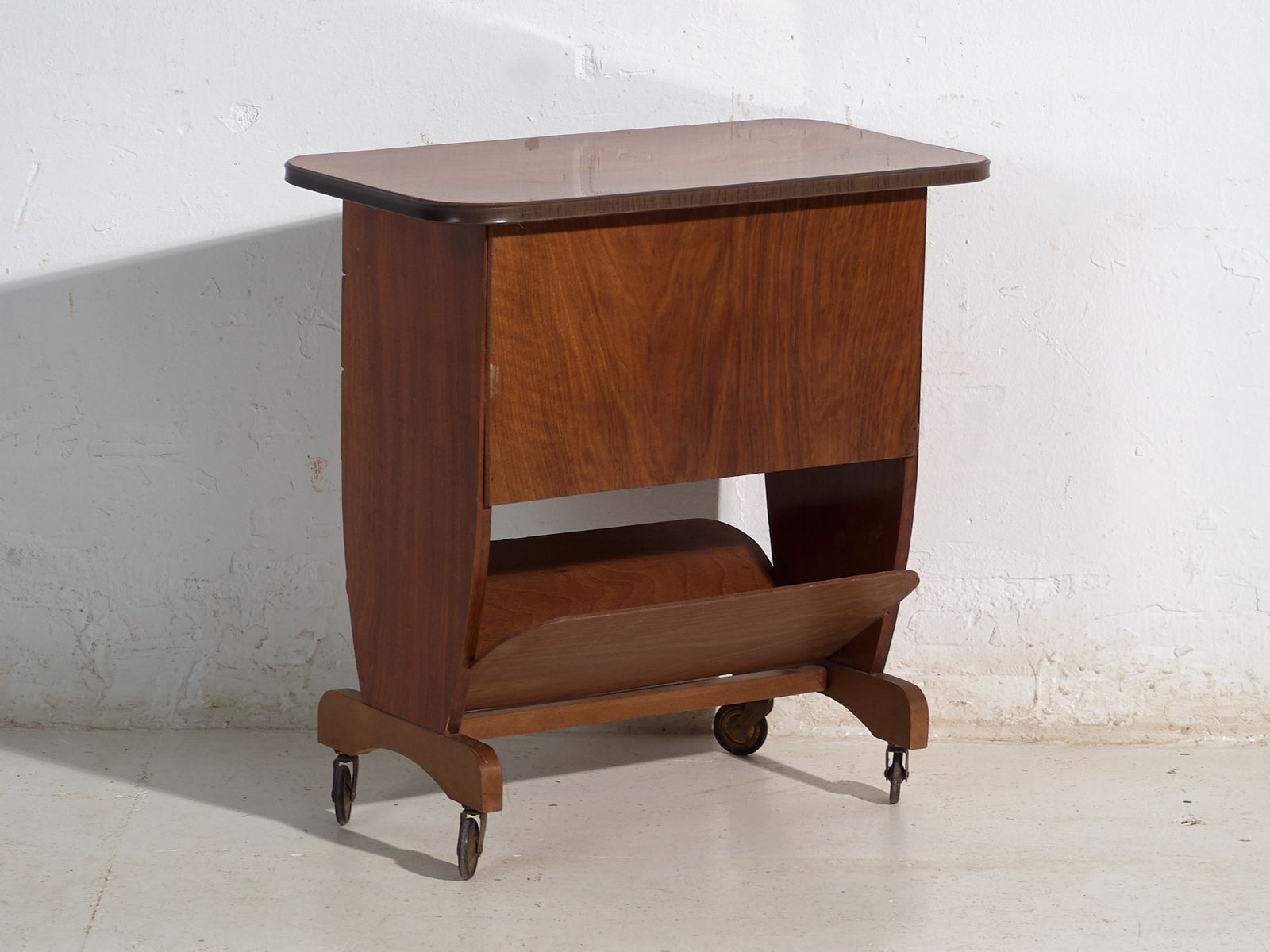 Art Deco Serving Trolley In Walnut – Czechoslovakia, Circa 1930 photo vintage