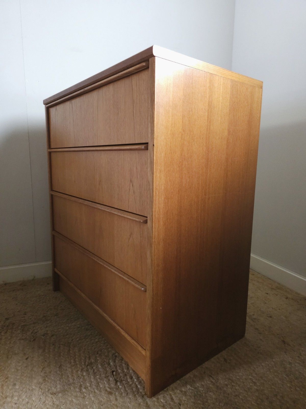 Mid Century Chest Of Drawers Retro Vintage Teak Storage Roller Drawers Delivery photo for sale