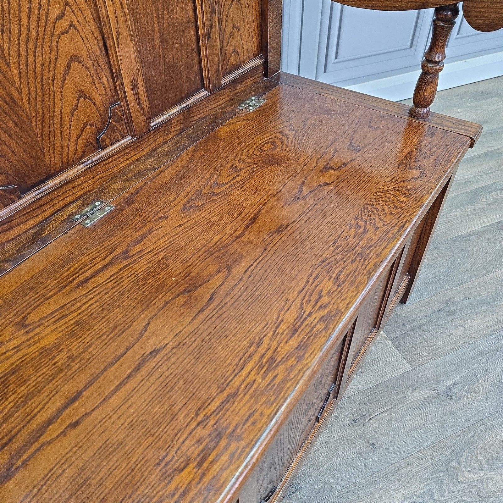Antique Oak Settle Pew Monks Bench Storage Trunk Box Hall Seat Jacobean Revival photo Furniture