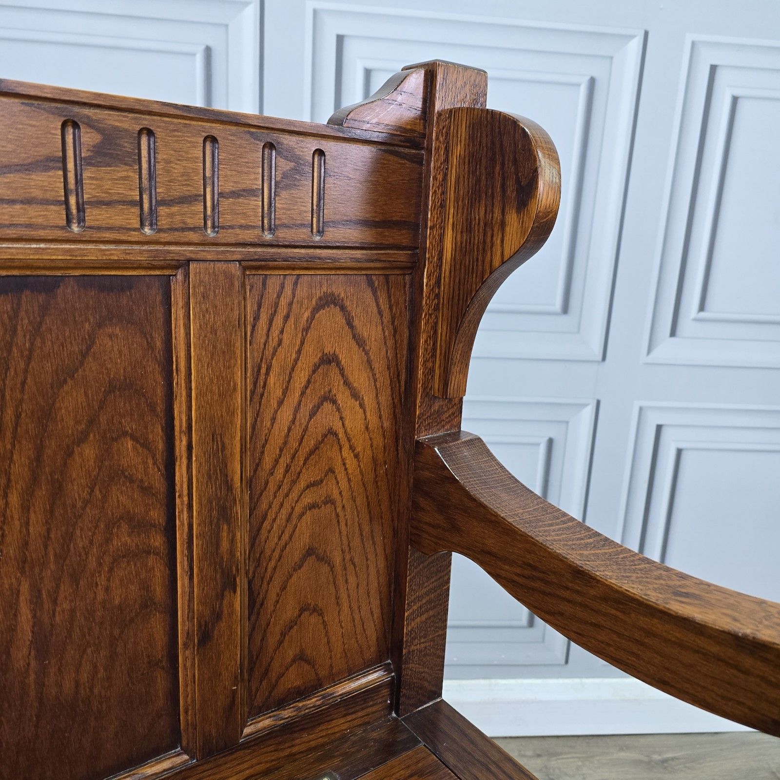 Antique Oak Settle Pew Monks Bench Storage Trunk Box Hall Seat Jacobean Revival photo vinterior