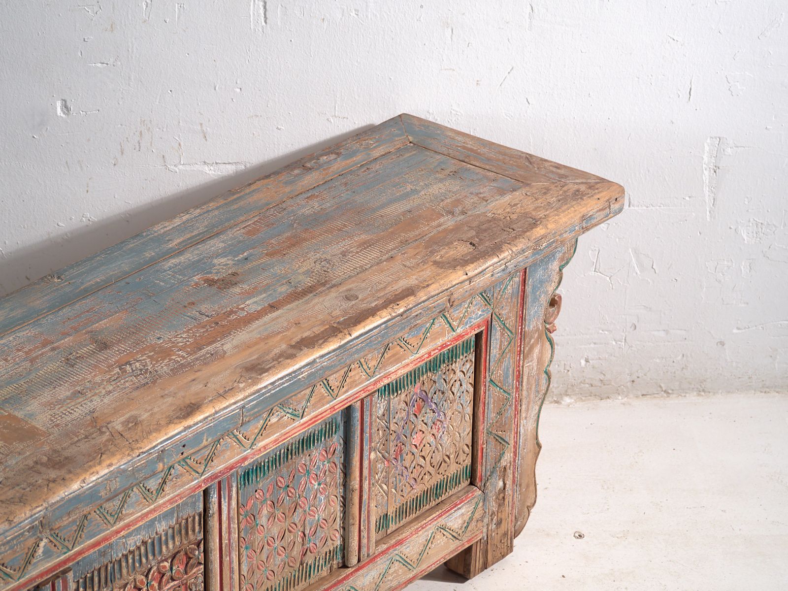 Antique Carved And Polychrome Low Sideboard In Fir Wood – China, Circa 1930 photo Furniture