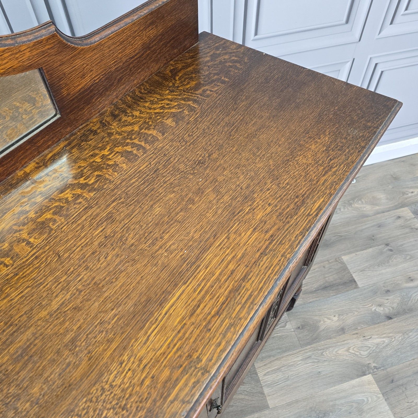 Antique Oak Sideboard Mirror Back Jacobean Revival Buffet Cabinet  Wood Cupboard photo buy