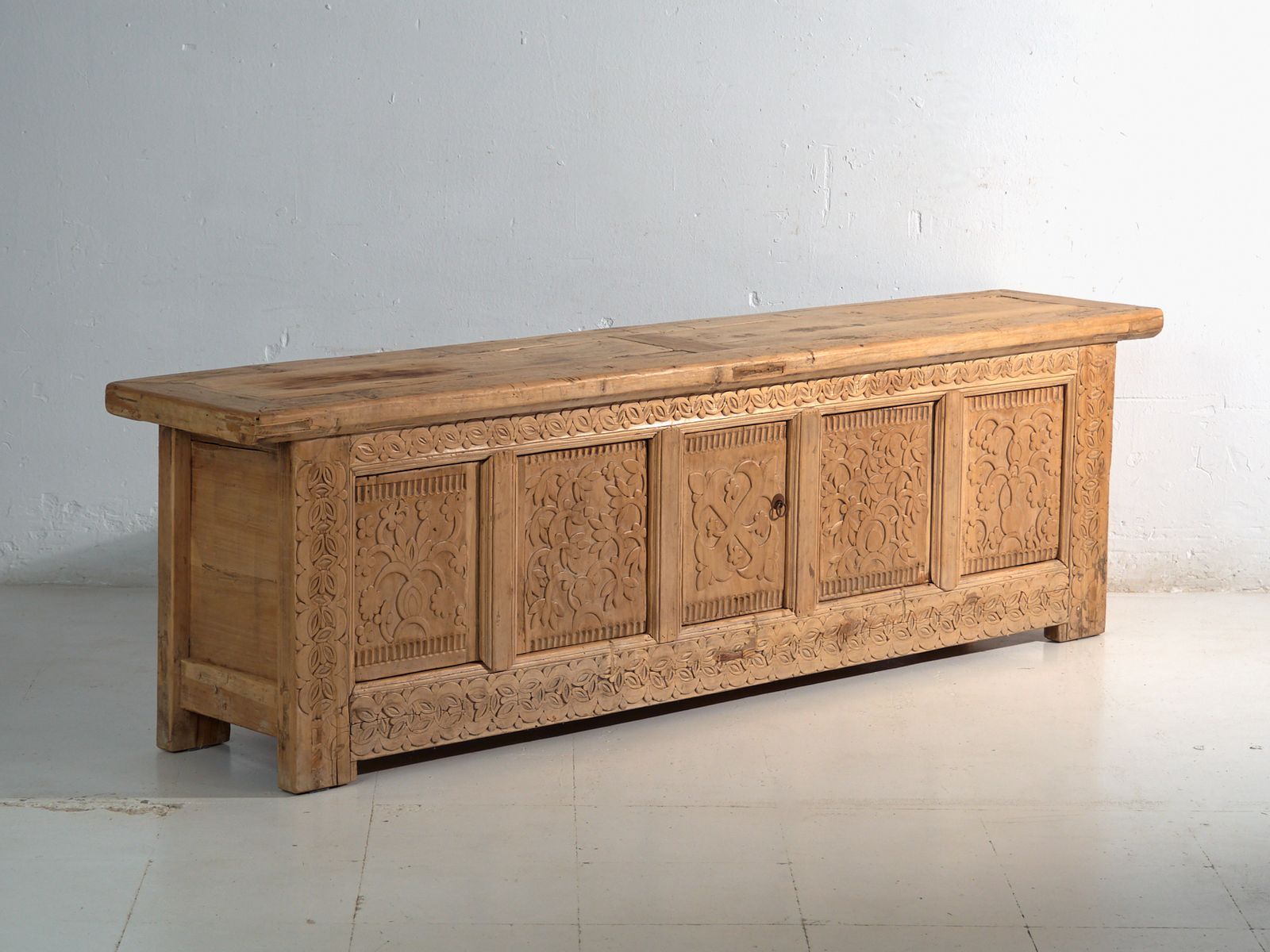 Antique Carved Low Sideboard In Fir Wood – China, Circa 1930