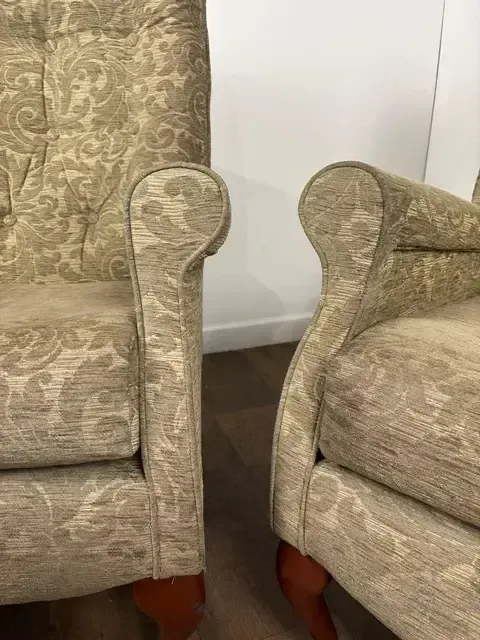 Pair Of Reproduction Button Backed Upholstered Armchairs photo vintage
