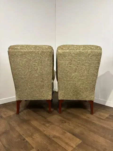 photo for sale Pair Of Reproduction Button Backed Upholstered Armchairs