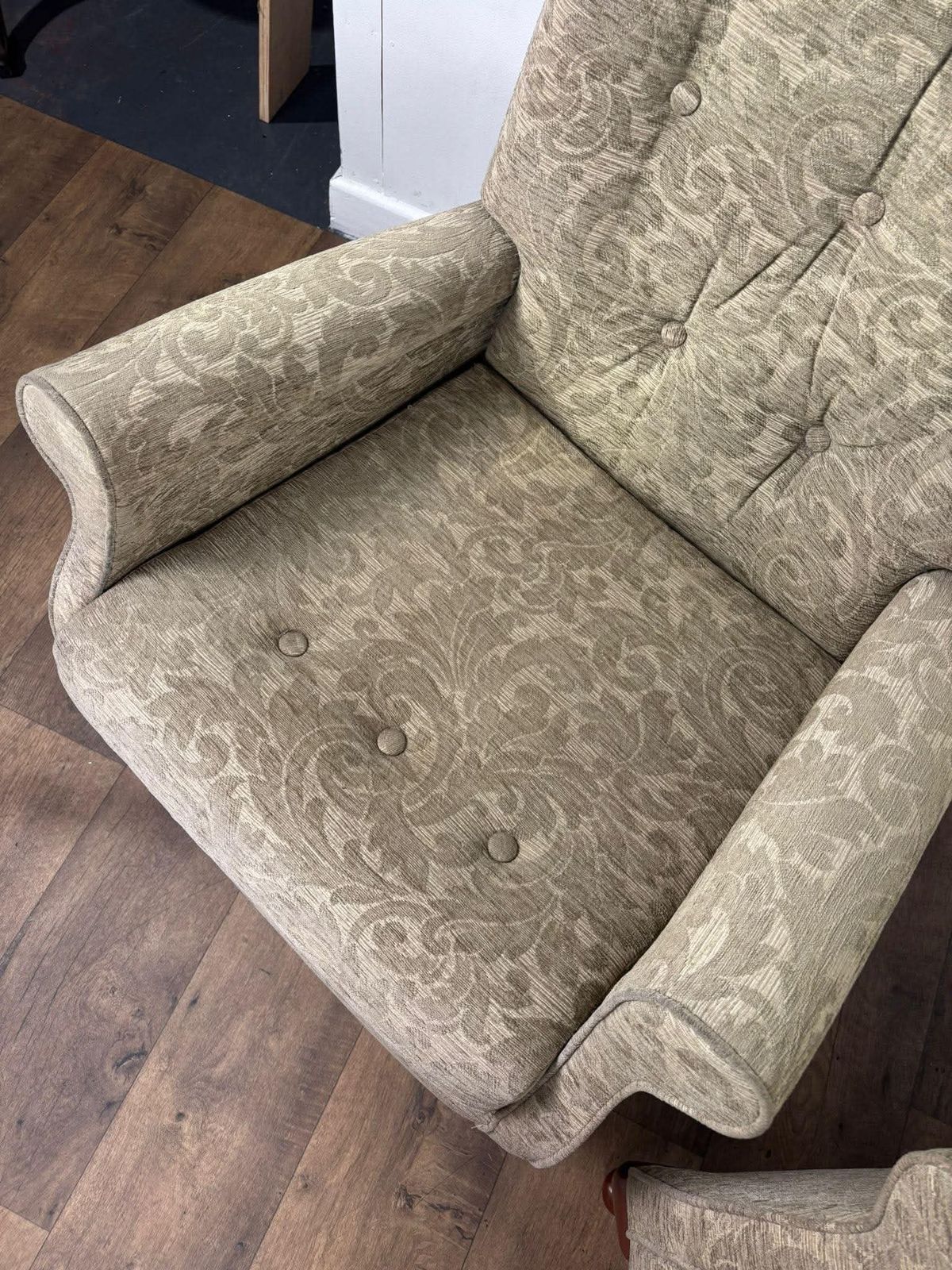 419.0 Pair Of Reproduction Button Backed Upholstered Armchairs photo