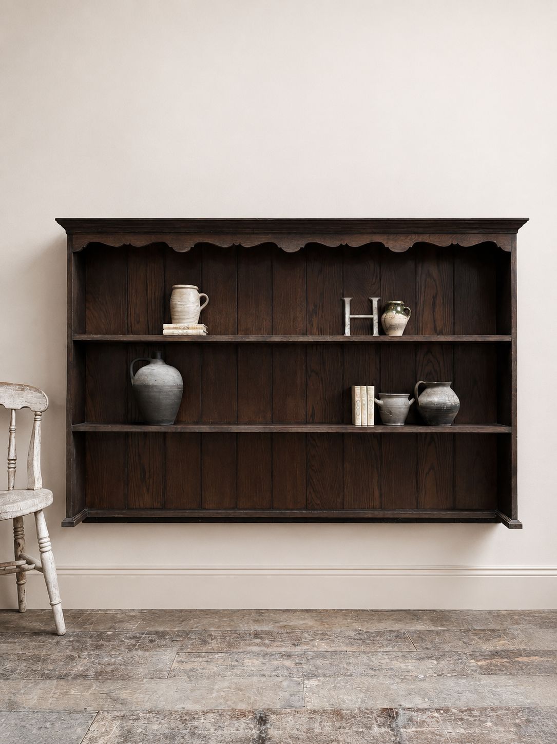 Large Antique Solid Oak Wall Mounted Shelving Unit photo furniture