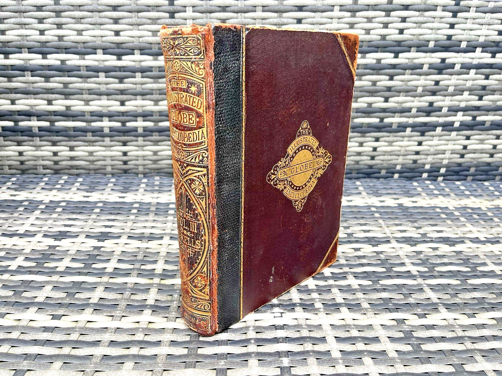 photo furniture Antique Victorian Decorative Book 1880 Gilt Leather Globe Encyclopaedia Vol III