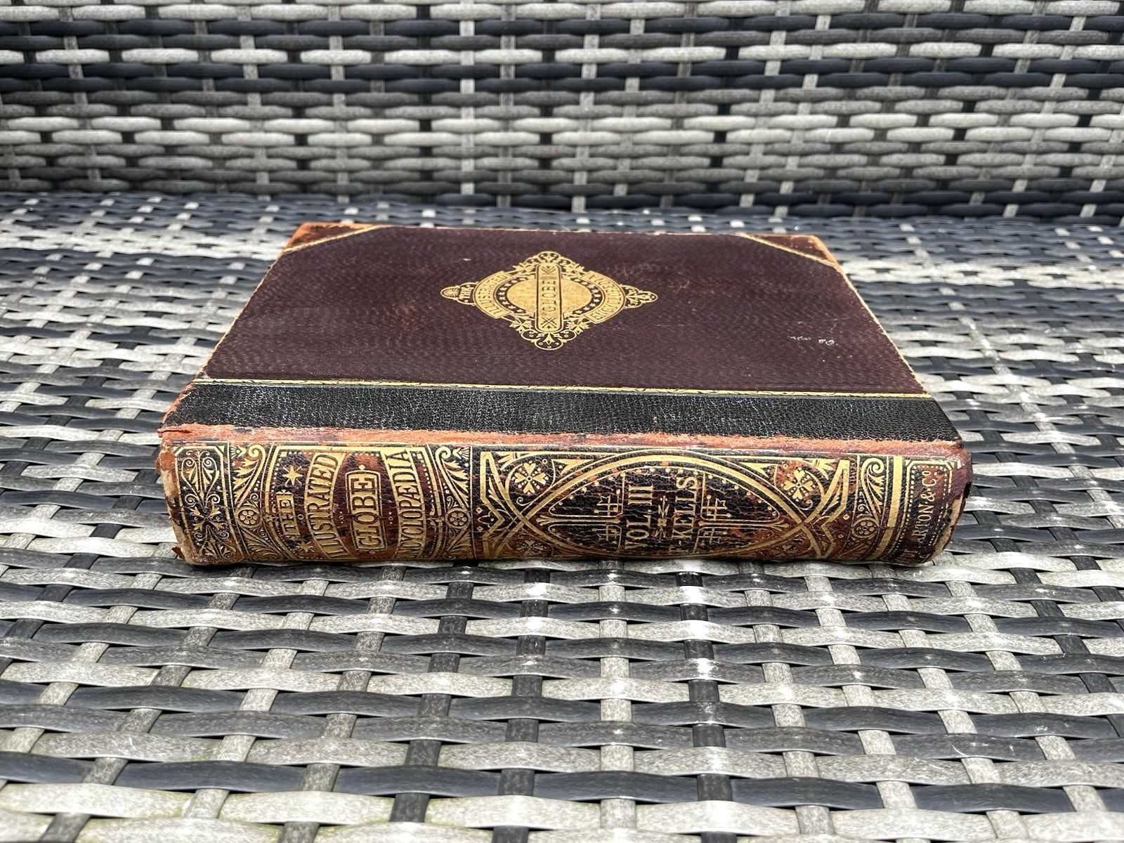 photo for sale Antique Victorian Decorative Book 1880 Gilt Leather Globe Encyclopaedia Vol III