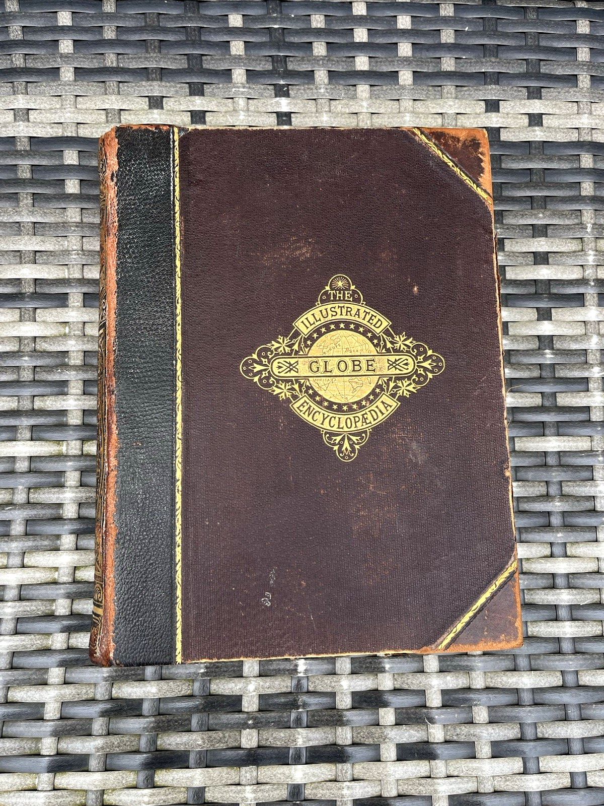 Home Decor Antique Victorian Decorative Book 1880 Gilt Leather Globe Encyclopaedia Vol III photo