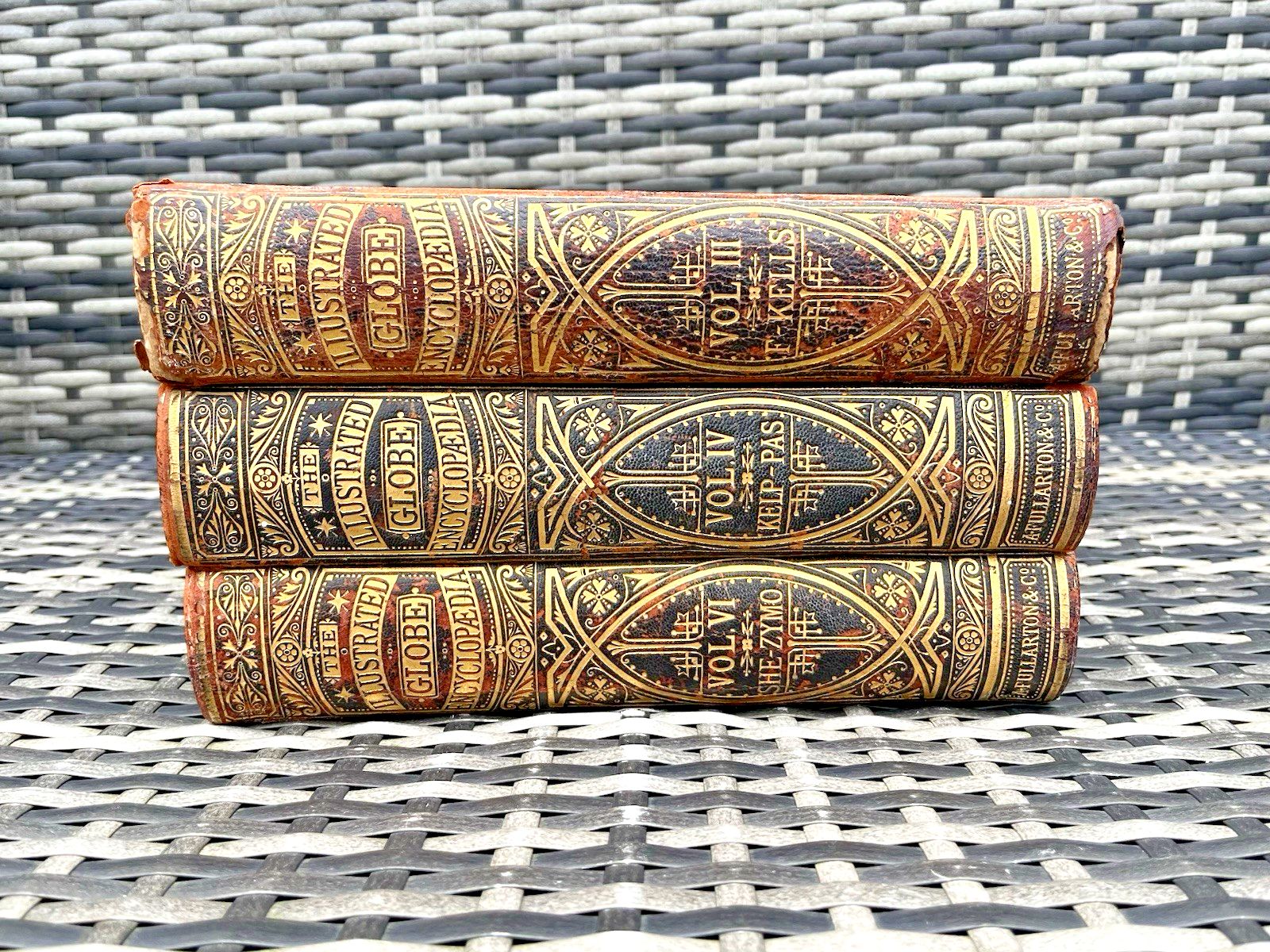 photo buy Antique Victorian Decorative Book 1880 Gilt Leather Globe Encyclopaedia Vol III