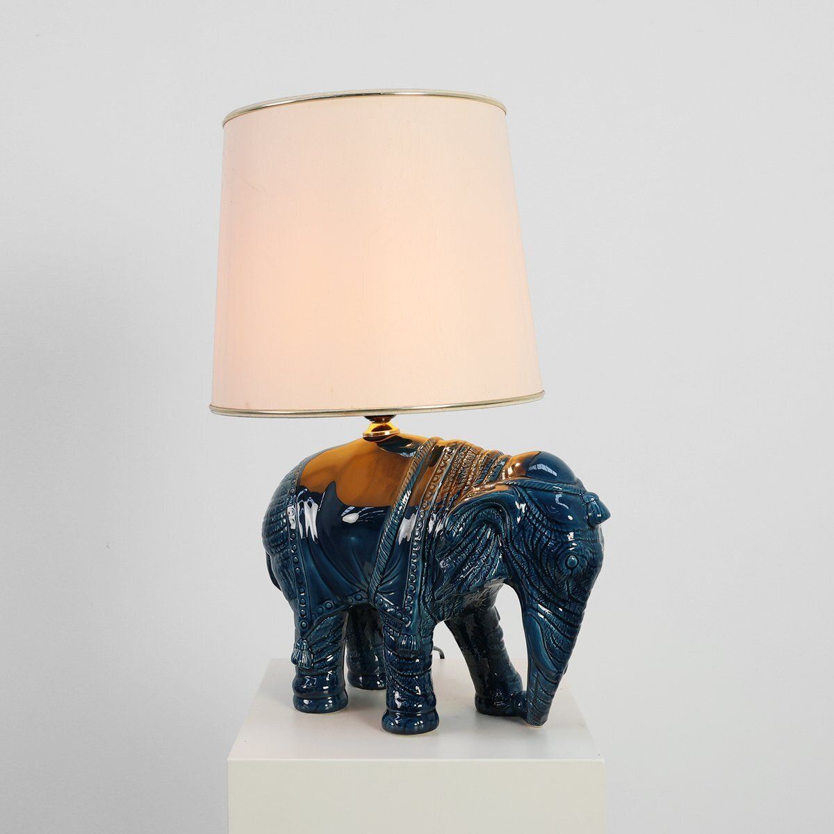 Hollywood Regency Blue Elephant Ceramic Table Lamp, Belgium, 1970s