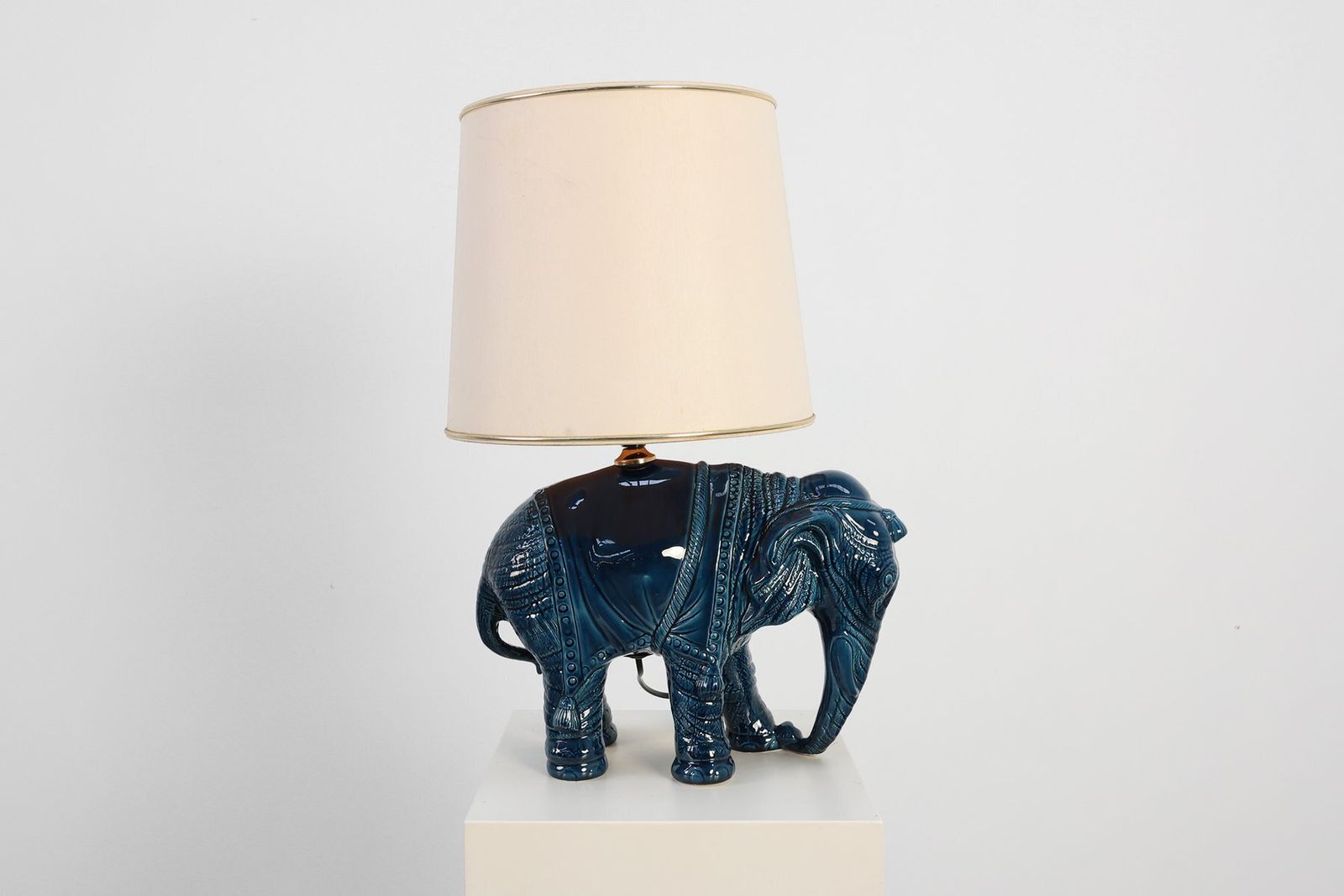 Hollywood Regency Blue Elephant Ceramic Table Lamp, Belgium, 1970s photo furniture