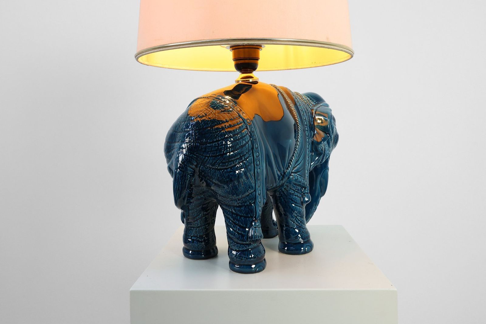 Hollywood Regency Blue Elephant Ceramic Table Lamp, Belgium, 1970s photo vintage