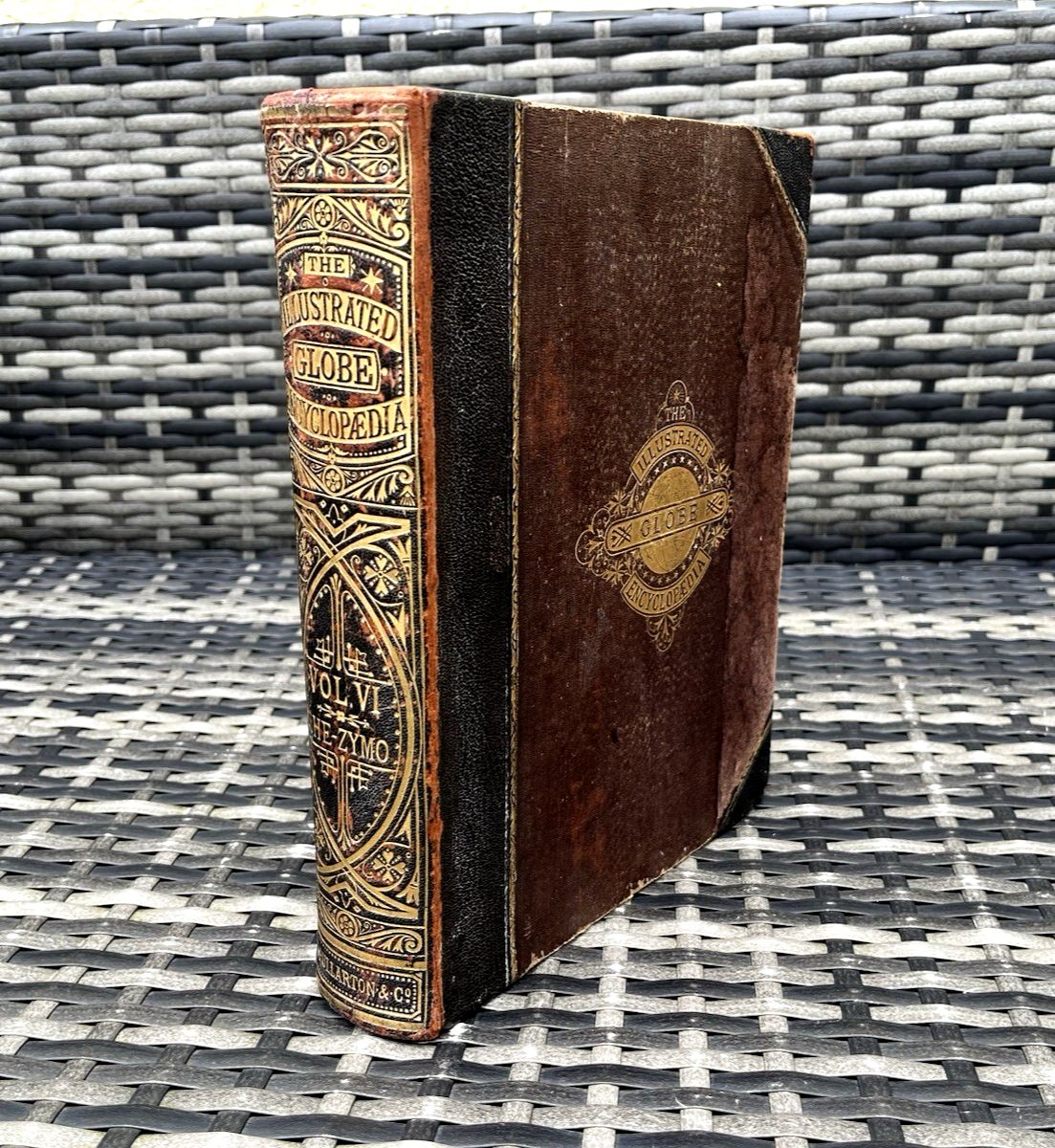 Antique Victorian Decorative Book 1881 Gilt Leather Globe Encyclopaedia Vol VI 6 photo Home Decor